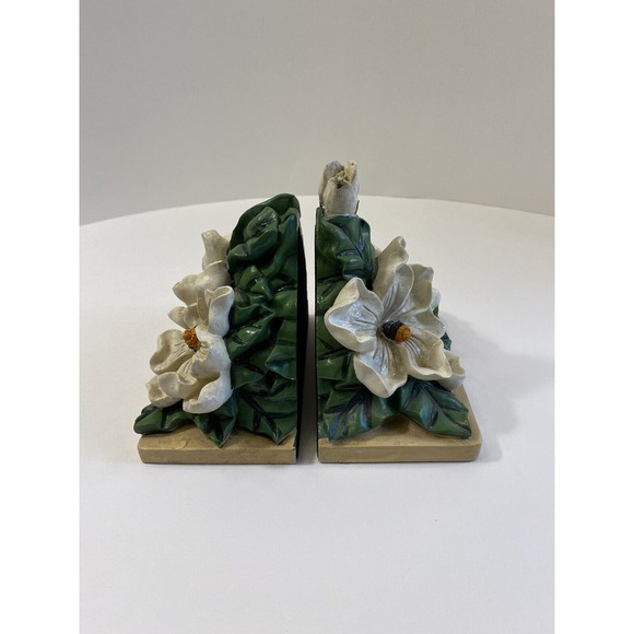 Magnolia Blossom Bookends Heavy Resin Bookends ‎ White Flowers Home Decor - Picture 5 of 10